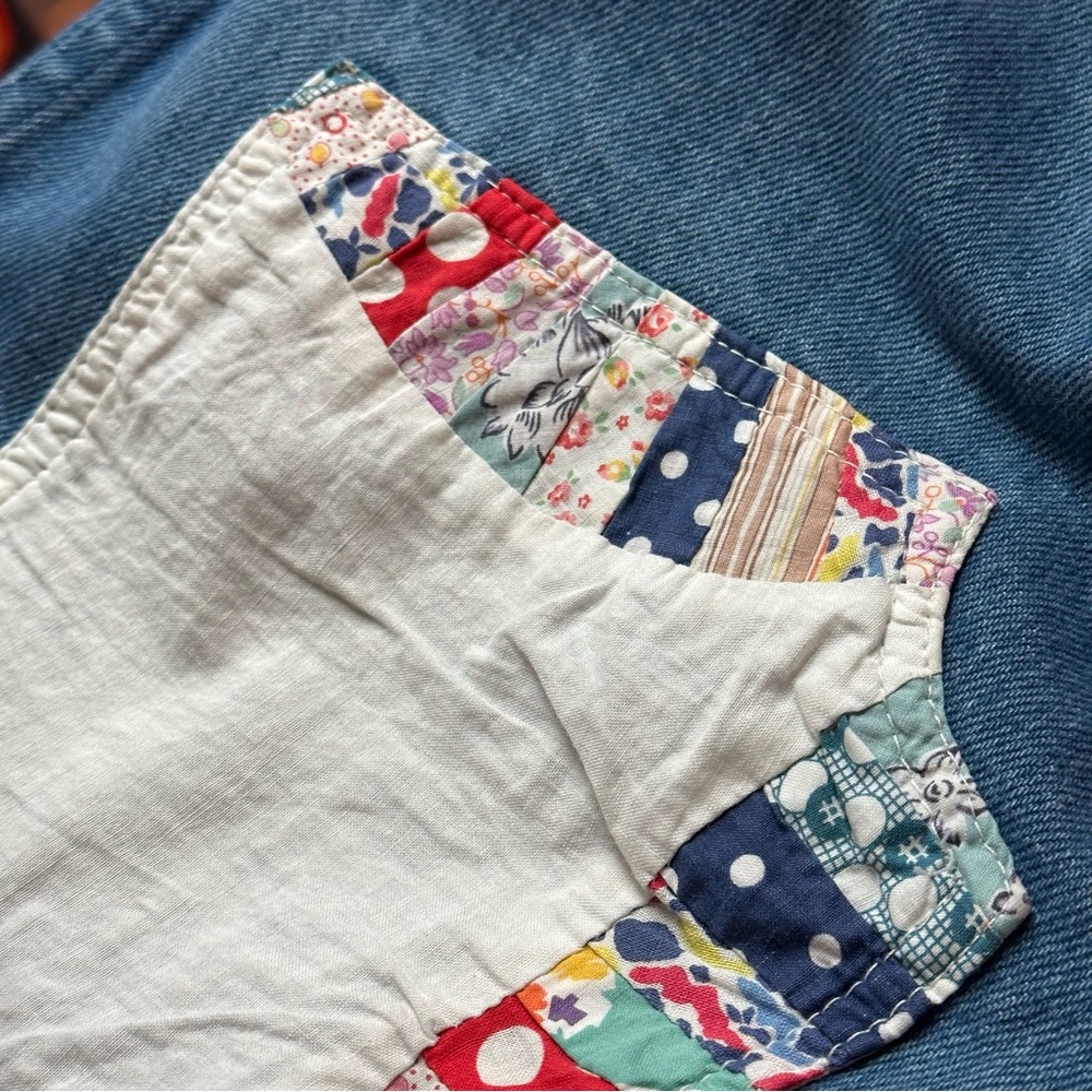 CARLEEN Patchwork Jeans One of a Kind vintage quilt Made in USA straight leg - Picture 7 of 12